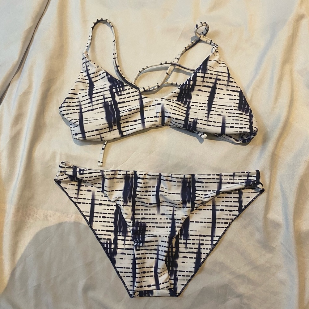 Zaful M Bikini Set Blue White Print
